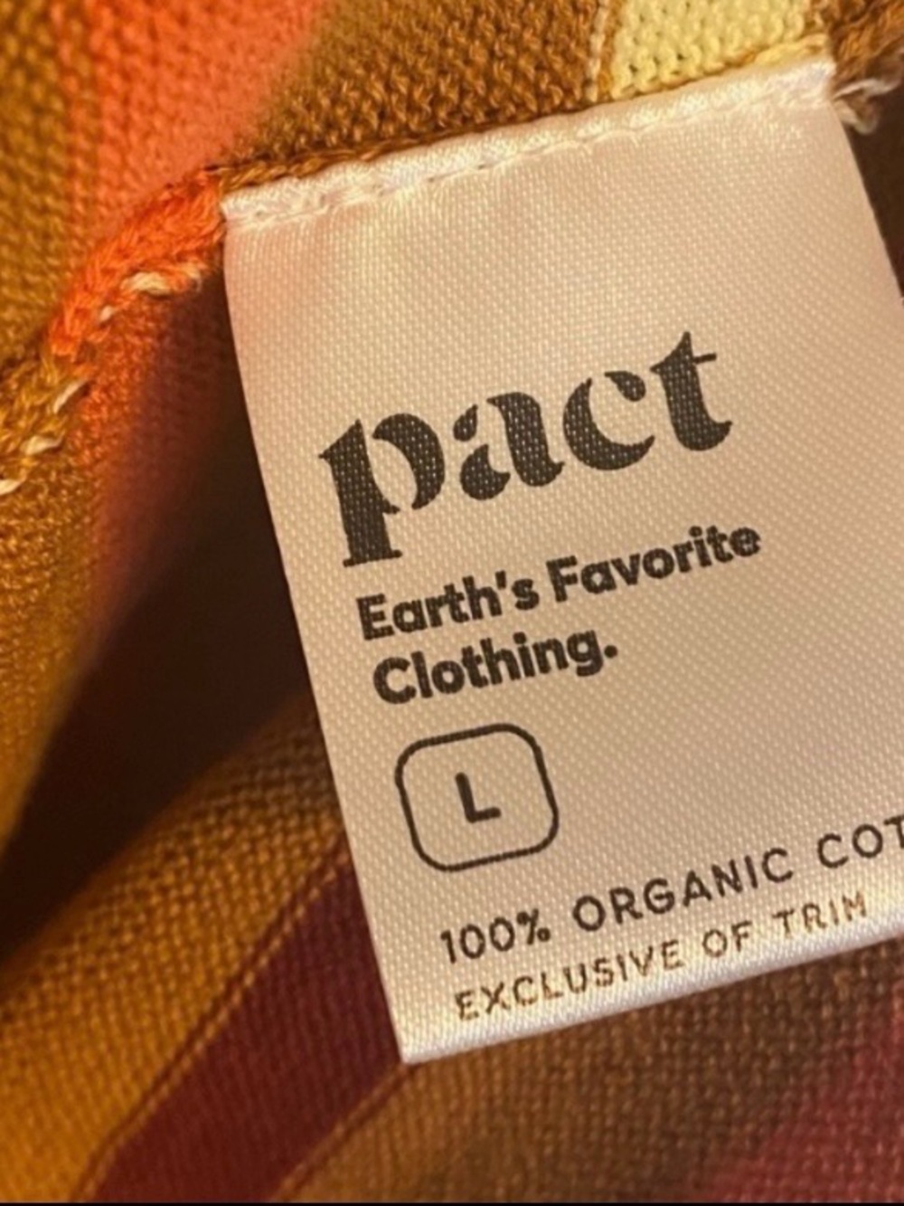 PACT 100% ORGANIC COTTON CLASSIC FINE KNIT SHELL IN WARM SPICE STRIPE SIZE LARGE - Picture 2 of 14